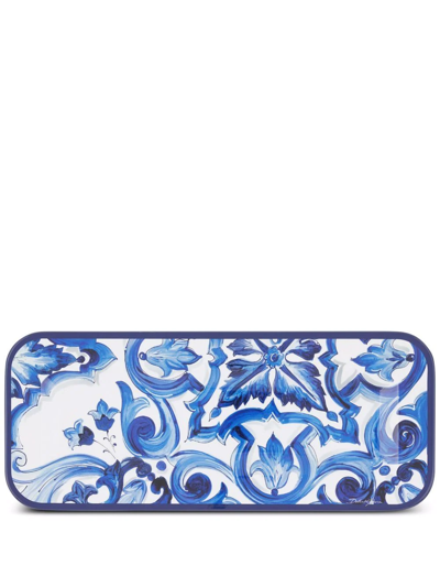 Shop Dolce & Gabbana Small Mediterraneo-print Wooden Tray In Blau