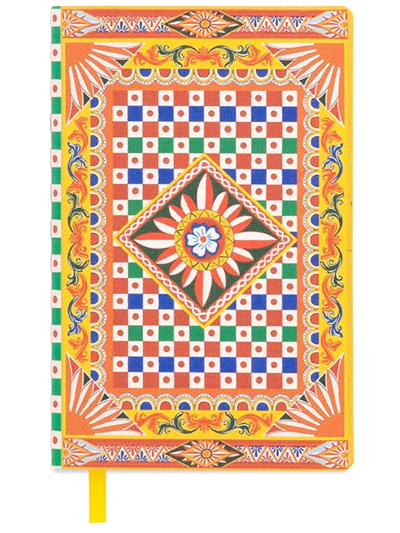 Shop Dolce & Gabbana Carretto-print Notebook In Orange