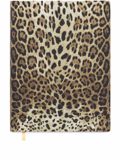 Shop Dolce & Gabbana Large Leopard-print Leather Blank Notebook In Brown