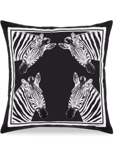Shop Dolce & Gabbana Small Zebra-print Duchesse Cotton Cushion In Black