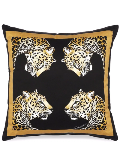 Shop Dolce & Gabbana Small Leopardo-print Duchesse Cotton Cushion In Black