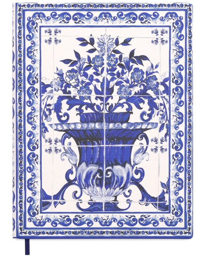 Shop Dolce & Gabbana Large Mediterraneo-print Ruled Notebook In Blau
