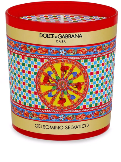 Shop Dolce & Gabbana Carretto-print Scented Candle (250g) In Red