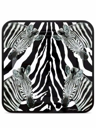 Shop Dolce & Gabbana Medium Zebra-print Wood Tray In Schwarz
