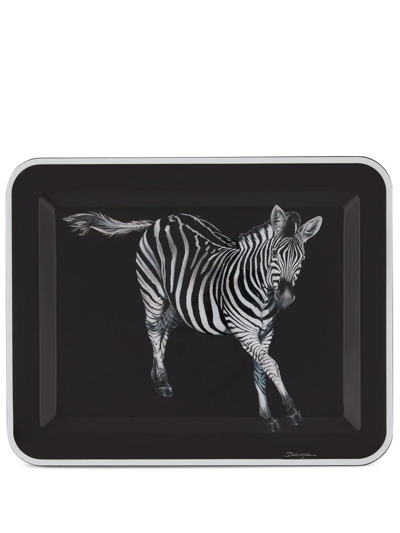 Shop Dolce & Gabbana Medium Zebra-print Wood Tray In Schwarz