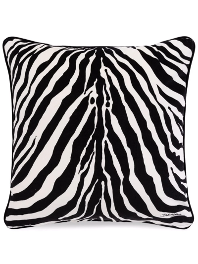 Shop Dolce & Gabbana Medium Zebra-print Velvet Cushion In Black