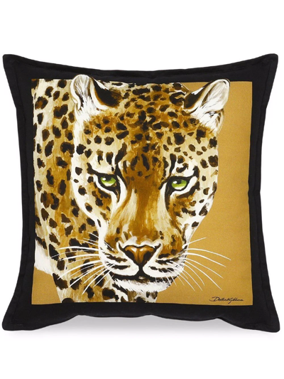 Shop Dolce & Gabbana Small Leopardo-print Canvas Cushion In Brown