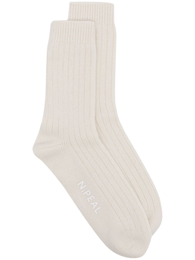 Shop N•peal Ribbed Cashmere Socks In White