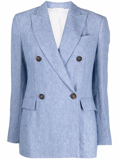 Shop Brunello Cucinelli Peak-lapel Double-breasted Blazer In Blue