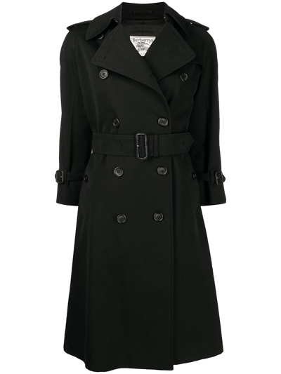 Pre-owned Burberry 1990s Double-breasted Belted Trench Coat In Black