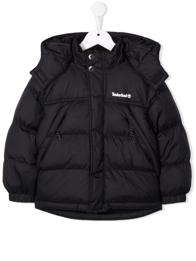Shop Timberland Logo-print Hooded Padded Jacket In Black