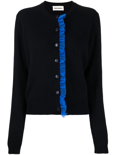 Shop Molly Goddard Ruffle-trim Button-up Cardigan In Black