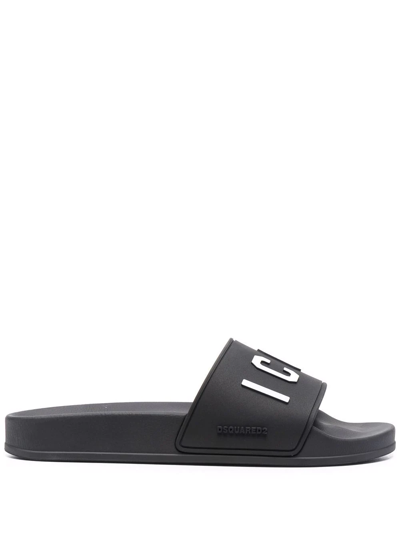 Dsquared2 D-squared2 Mans Black Rubber Slide Sandals With Logo In Black