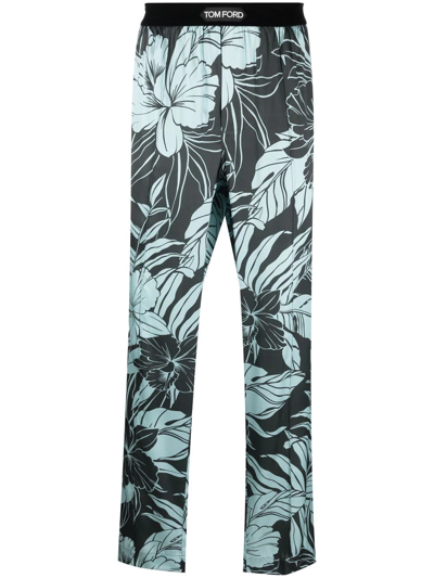 Shop Tom Ford Tropical-print Silk Pyjama Trousers In Green