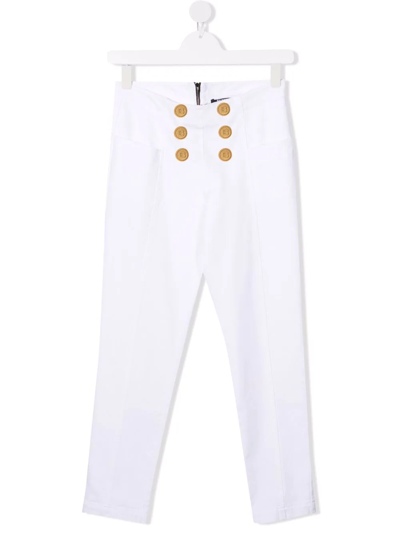 Shop Balmain Double-breasted Button Trousers In White