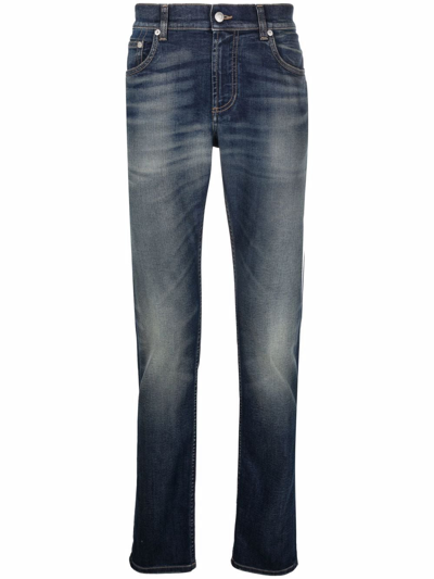 Shop Alexander Mcqueen Mcqueen Graffiti Denim Jeans In Blue