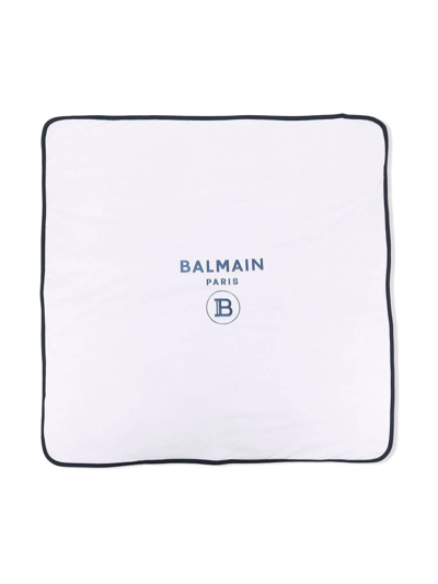 Shop Balmain Logo Print Blanket In White
