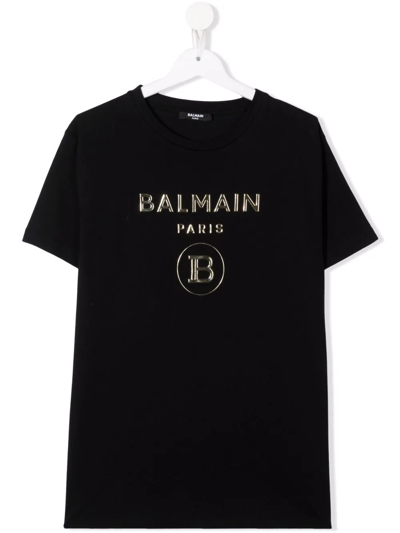 Shop Balmain Teen Logo Print T-shirt In Black