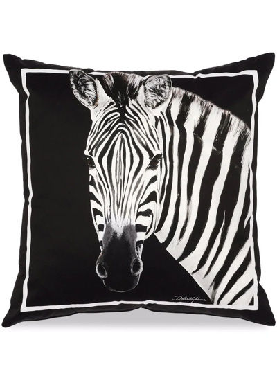 Shop Dolce & Gabbana Medium Zebra-print Duchesse Cotton Cushion In Black