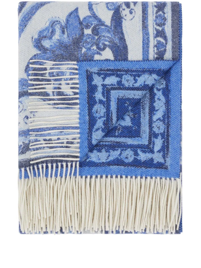 Shop Dolce & Gabbana Mediterranean Jacquard Blanket In Blue