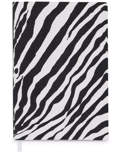 Shop Dolce & Gabbana Medium Zebra-print Leather Ruled Notebook In Black