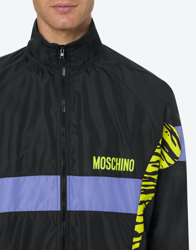 Shop Moschino Tiger Details Light Nylon Windbreaker In Black