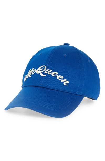 Shop Alexander Mcqueen Embroidered Baseball Cap In Royal/ Ivory