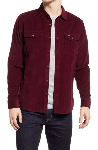 Shop Rvca Freeman Button-up Corduroy Shirt In Cranberry
