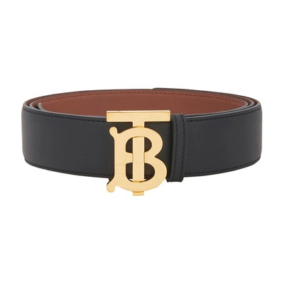 Shop Burberry Reversible Monogram Motif Belt In Black Malt Brown