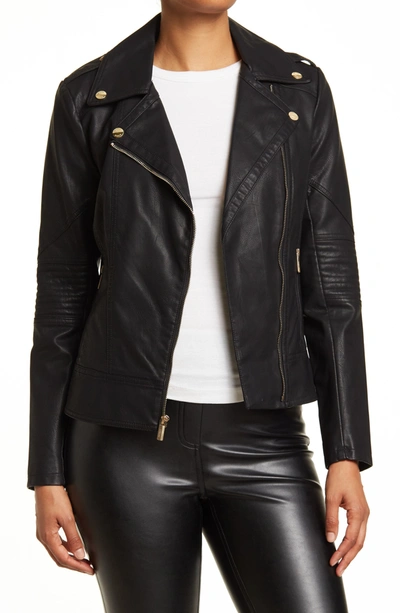 Shop Guess Faux Leather Asymmetrical Moto Jacket In Black