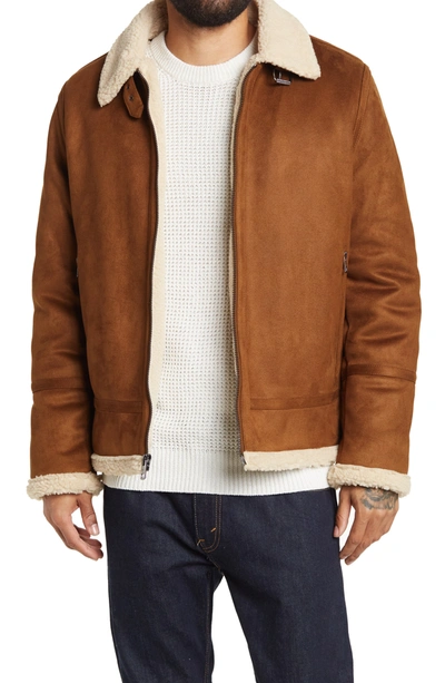 Calvin Klein Men's Classic Faux Shearling B-3 Bomber Jacket In Cognac |  ModeSens