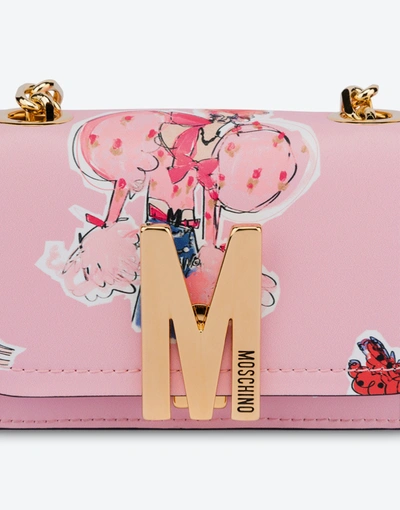 Shop Moschino Fashion Sketches Mini Shoulder M Bag In Pastel Pink