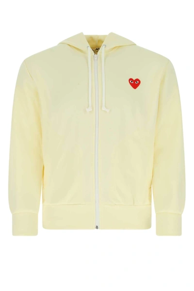 Shop Comme Des Garçons Play Heart Logo Embroidered Zip In Beige