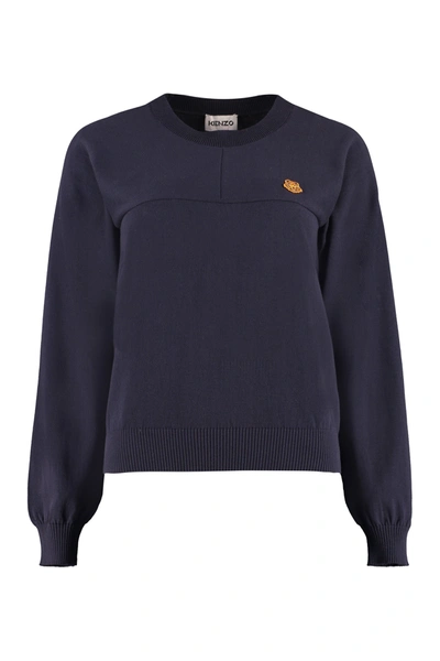 Shop Kenzo Tiger Crest Knit Sweater In Navy