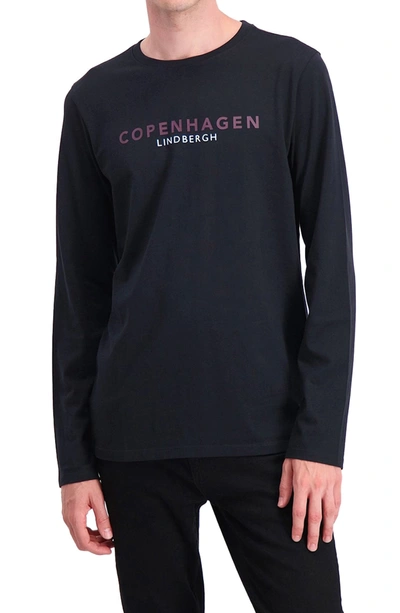 Shop Lindbergh Copenhagen Logo Long Sleeve T-shirt In Black