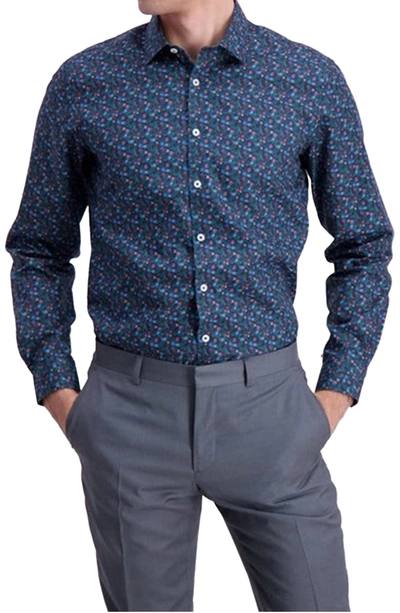 Shop Lindbergh Floral Modern Fit Twill Shirt In Dark Blue