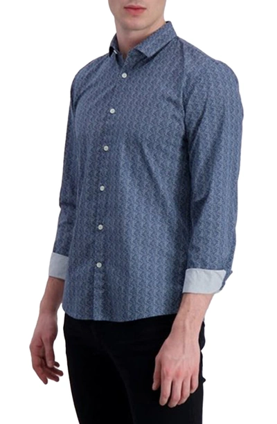 Shop Lindbergh Printed Slim Fit Sport Shirt In Dk Blue