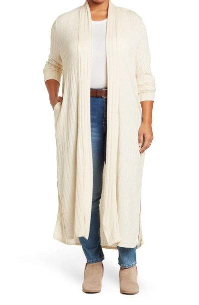 Shop Baea Ribbed Knit Long Line Duster Cardigan In Ivory Cream