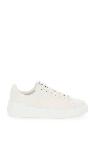 Shop Balmain B-court Leather Sneakers In White (white)
