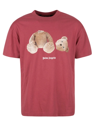 Shop Palm Angels Pa Bear Classic T-shirt In Burgundy/brown