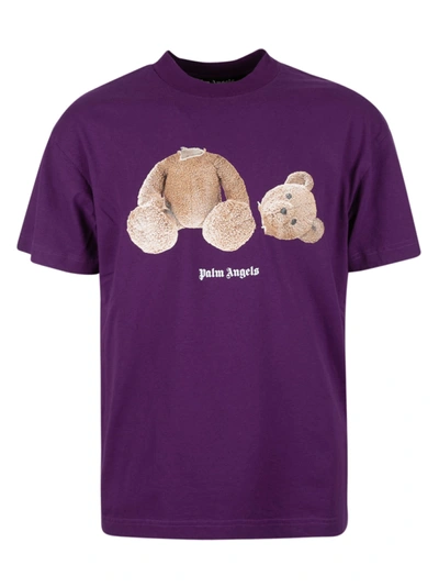 Shop Palm Angels Pa Bear Classic T-shirt In Purple/brown