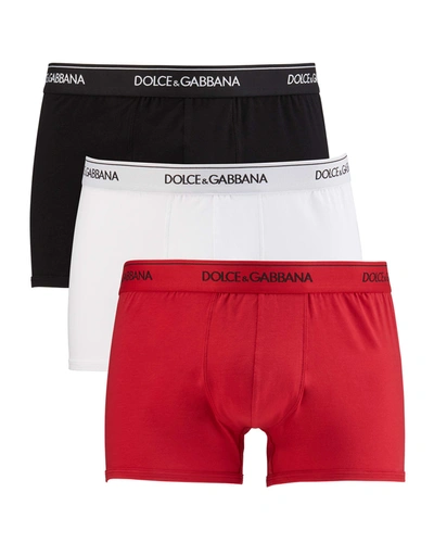 Shop Dolce & Gabbana Men's Exclusive 3-pack Solid Boxers In White Red Black