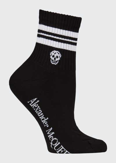 Shop Alexander Mcqueen Stripe & Skull Sport Socks In White/blue