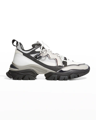 Shop Moncler Men's Leave No Trace Metallic Mesh Trainer Sneakers In White