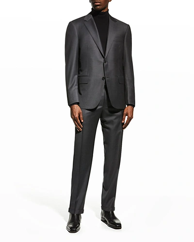 Shop Canali Men's Solid Wool Suit In Charcoal