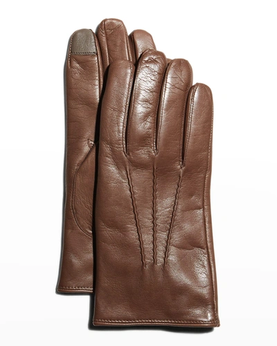 Shop Guanti Giglio Fiorentino Men's Napa Snap Touchscreen Gloves In 8 Brown
