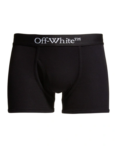 Shop Off-white Men's Ribbed Logo Boxer Briefs In 1001 Black White