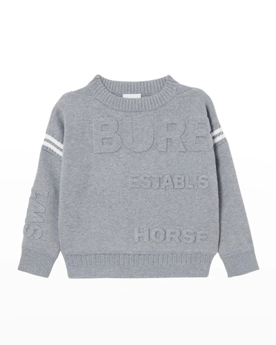 Shop Burberry Girl's Guernsey Tonal Embossed Logo Sweater Dress In Grey Melange