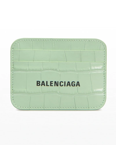 Shop Balenciaga Cash Card Holder - Shiny Croc Embossed In 3960 Light Gr Blk