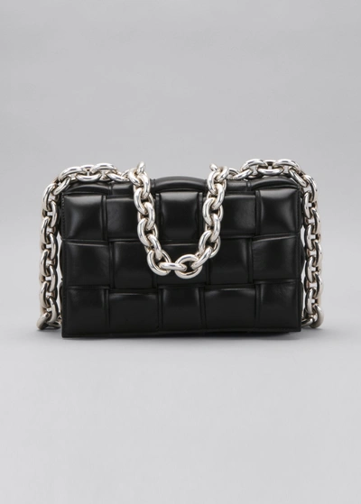 Shop Bottega Veneta Chain Cassette Padded Intrecciato Crossbody Bag In Black/silver